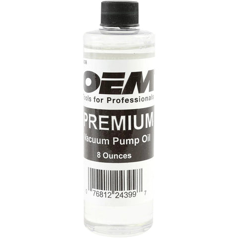 OEMTOOLS Premium Vacuum Pump Oil bottle, 8 oz, clear oil with black label