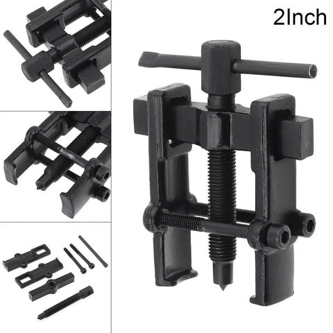 Adjustable Two Jaw Bearing Gear Puller Remover 2 Inch Carbon Steel showing assembled and disassembled views of components