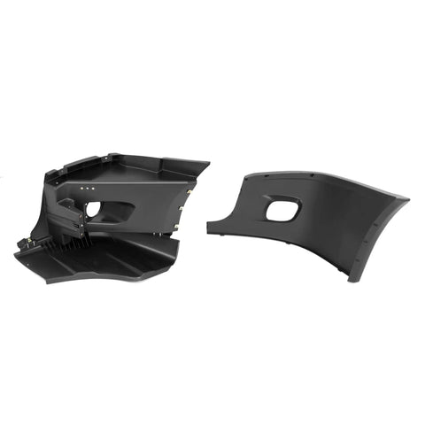 Front Passenger Bumper End Cap Reinforcement for Cascadia Fog Light Holes, showing black plastic components for installation.