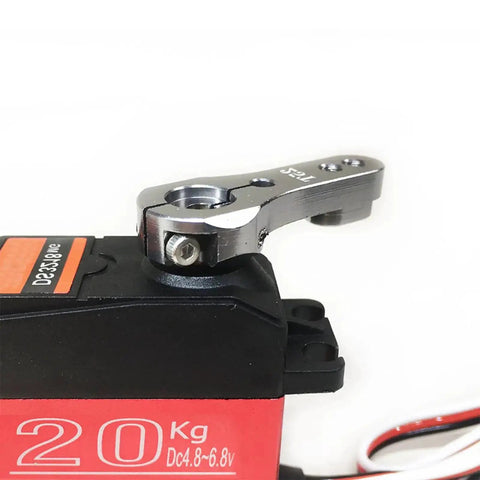 Close-up of Two Pack 20Kg Digital Servo Motor Beefy Torque Full Metal Gear Waterproof for RC Model DIY DS3218MG with arm attached.