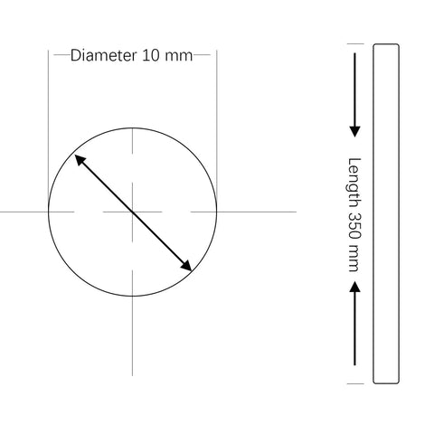 Diagram of Two Piece Chrome Plated Linear Rail Rod 10mm By 350mm For CNC 3D Printer And DIY Machines Case Hardened To 55 To 60 HRC