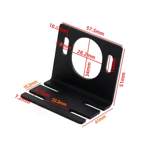 Black metal mounting bracket with red measurements for 12V High Speed Permanent Magnet DC Motor 3500RPM Reversible CW CCW installation.