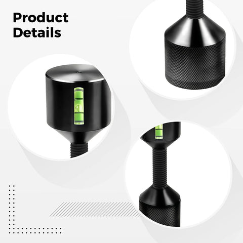 Close-up of 2 Piece Aluminum Flange Dowel Pin Set With Foam Spirit Level Alignment, Adjustable Height, Black Coating