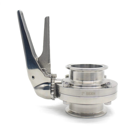Stainless steel SS304 tri-clamp butterfly valve with trigger handle and EPDM seal, 2 in tube OD