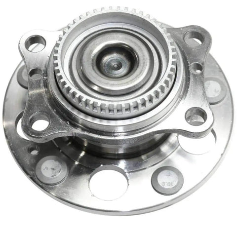 Rear Wheel Hub Bearing Assembly Set for Left and Right With ABS, Fits 2011-2016 Hyundai Elantra, 2012-2017 Hyundai Veloster, 2014-2018 Kia Forte and Forte5, 2-Piece Replacement Kit, close-up view of hub assembly with 5-lug design