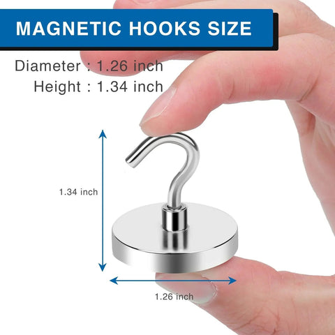 Magnetic Hooks For Cruise Cabins 130 Lbs Heavy Duty Neodymium Magnets size diagram showing 1.26 inch diameter and 1.34 inch height