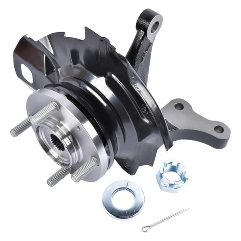 Front Right Passenger Side Steering Knuckle And Wheel Bearing Hub Assembly For Hyundai Elantra 2001 2002 2003 2004 2005 2006 With 4 Wheel ABS And 4 Lug Compatibility Replace 697962, showing metal components and mounting hardware