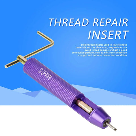 M3 Stainless Steel Threaded Insert Kit For Aluminum Parts Repair Pack Of 50 with installation tool on blue background