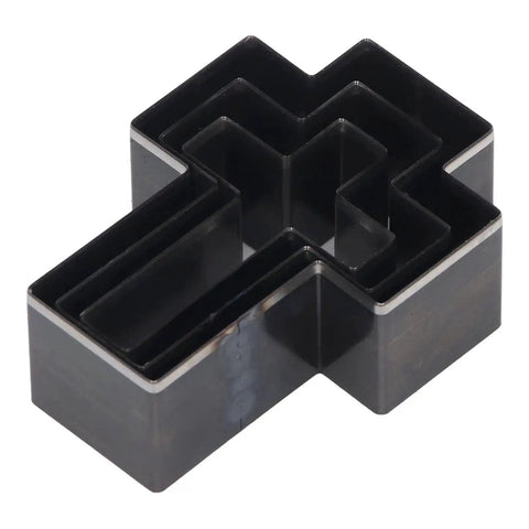 Crossed Shape Hollow Punch Cutter Die Set, three sizes in durable alloy steel for leather crafting and DIY projects, three nested pieces.