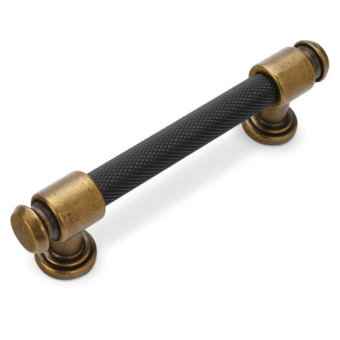 10 Pack Black And Antique Brass Knurled Cabinet Pull, 96mm center, corrosion resistant, close-up view