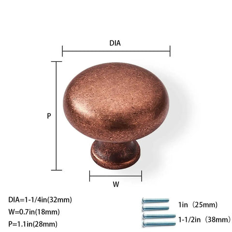 Antique Copper Cabinet Knobs 5 Pack One And A Quarter Inch Zinc Single Hole Center Pulls For Kitchen Cabinets And Drawers