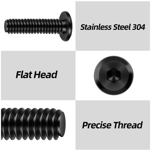 Flat Head Socket Head Screws For Furniture Bolts Set In Stainless Steel 304 With Black Oxide Finish Fully Threaded Countersunk Connectors