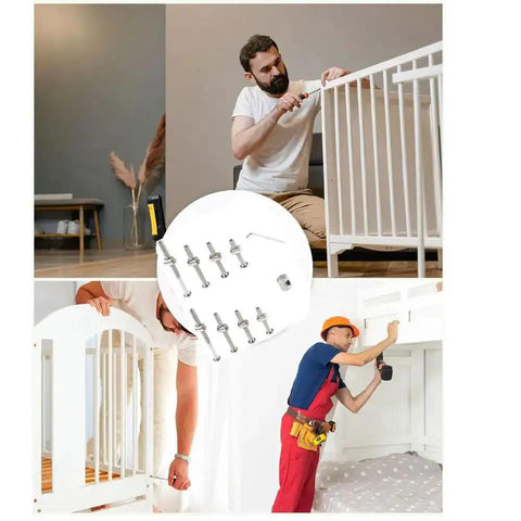 All In One Heavy Duty Crib And Furniture Screw Kit With M6 Bolts In 40 50 60 70 80 Mm And Barrel Nuts, Built To Last, Rust Resistant Carbon Steel With Zinc Plating, 16 Piece Set For Bunk Beds Cribs And Baby Furniture Repairs in use.