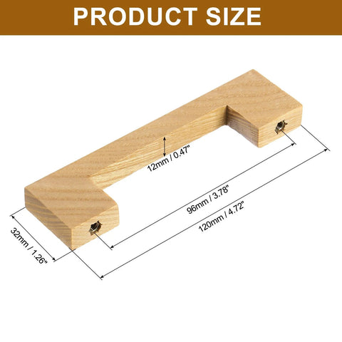 4 Inch Hole Center Square Wood Drawer Pulls Set Of 2 With Screws Ash Wood Cabinet Handles dimensions diagram showing 96 mm center hole