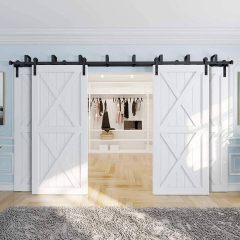 10 Foot Four Door Double Track Bypass Sliding Barn Door Hardware Kit For Interior Use With Rails And Rollers Doors Not Included