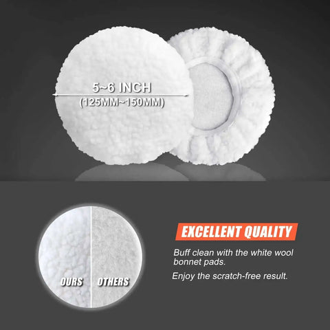 White wool bonnet pads from 6 Inch Car Polishing And Buffing Sponge Pads Kit With Wool Bonnet Pads For Household Electric Drill And Auto Polisher Includes 8mm M14 Drill Adapter 11 Piece Set For Washing Cleaning Waxing Dusting And Scratch Removal
