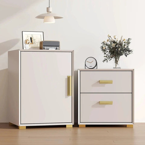 White cabinets with 10 Pack Self Adhesive Cabinet Pulls 5 Inch Gold Finger Handles Stick On Edge Pulls For Cabinets And Drawers No Drill Easy Installation Durable Satin Gold Finish Perfect For Kitchen Bath Furniture Cupboards installed, showcasing elegant modern design in room setting.