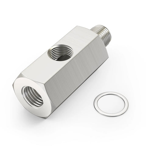 GASHER stainless steel oil pressure sensor tee adapter, 1/4 NPT female to 1/4 NPT male, 1/8 NPT female port with seal ring