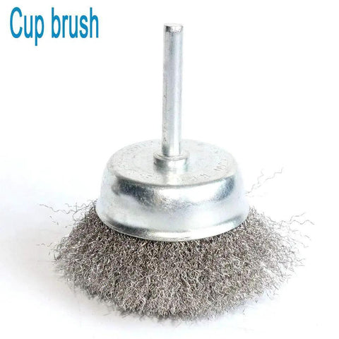 7 Piece Boss Grade Stainless Steel Wire Wheel And Crimped Cup Brush Kit For Drill And Rotary Tool Fine 0.0059 Inch Wire One Quarter Inch Shank Rust Removal Deburring And Paint Stripping Up To 4500 RPM FPPO