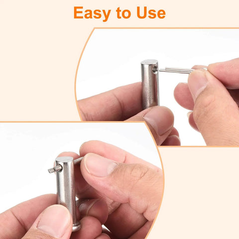 Hands assembling 10 Pack 3/16 Inch By 7/8 Inch Single Hole Clevis Pins, Carbon Steel, Flat Head, Blue White Finish for repairs and installations