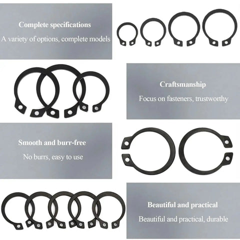 Heavy Duty C Clips External Retaining Rings 100 Pack Set In 65Mn Steel For Axles And Shafts 15mm To 19mm Durably Plated Black Snap Rings