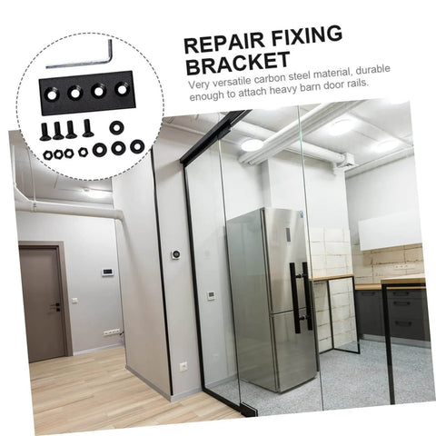 Heavy Duty Track Connecting Plate Set For Barn Doors Carbon Steel Bracket Connectors with fasteners in black finish