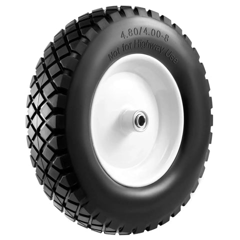 Flat Free Solid Tire And Wheel Set Two Pack 4.80 4.00 8 Inch For Wheelbarrows Hand Trucks Garden Trailers And Wagons