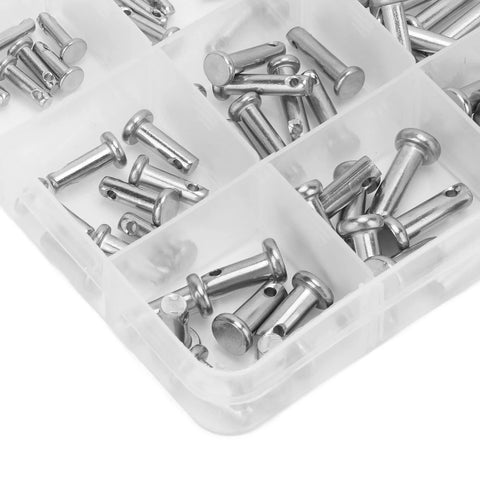 12 Sizes 304 Stainless Steel Flat Head Clevis Pins Assortment Kit With Single Hole Pins, T Shape Round Pin Links in box, 96 pieces