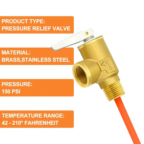 RV Water Heater Temperature And Pressure Relief Valve Half Inch NPT With Epoxy Coated Probe For Hot Water Heater Tanks Brass Body