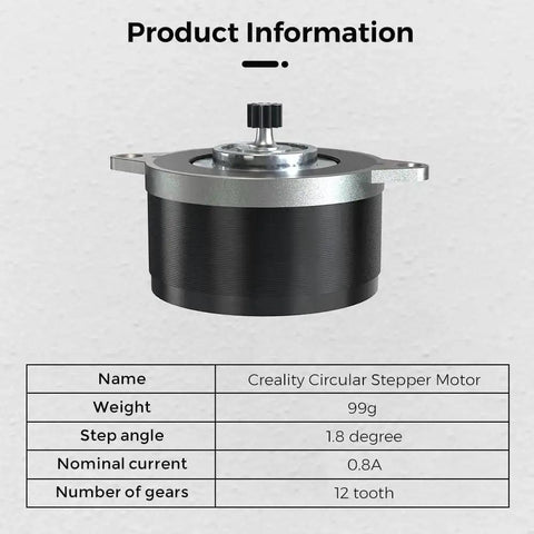 K1 Series Extruder Stepper Motor 1.8 Degree Step Angle 0.8A 12 Tooth Gear Circular Shaft with product specifications table