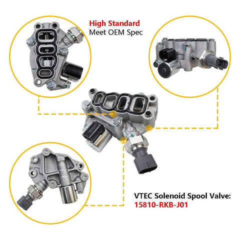 VVT Solenoid Spool Valve Kit With Gasket For Honda Accord Odyssey Pilot V6 3.0L 3.5L Engines, VTEC Solenoid, OE 918-078 Replacement