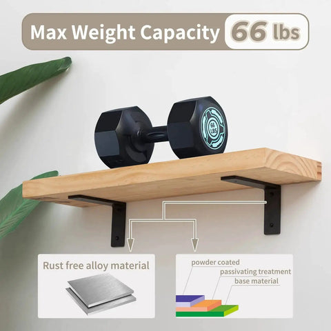 Heavy Duty 6 By 4 Inch Shelf Brackets Pack Of 4 Die Cast Alloy supporting dumbbell on wooden shelf