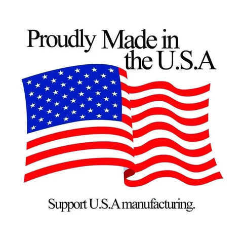 U.S. flag with text 'Proudly Made in the U.S.A' and 'Support U.S.A manufacturing.'
