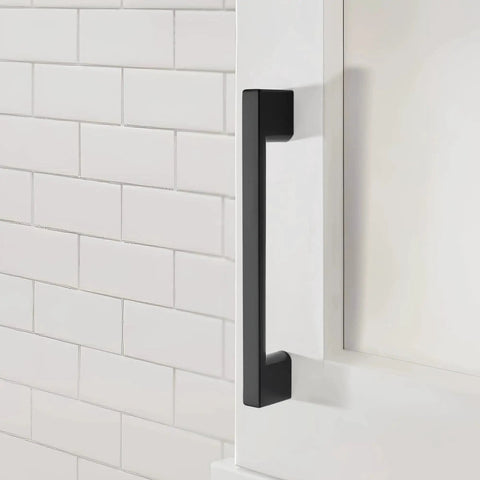 Five Pack Cabinet Handles 8.8 Inch 224mm Screw Spacing Matte Black Furniture Hardware Pulls installed on a kitchen cabinet