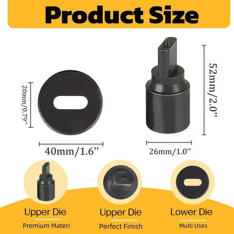 Heavy Duty Oval Punch Die For CH70 Electric Hydraulic Press, showcasing dimensions 14x20mm, made of 40Cr spring steel.