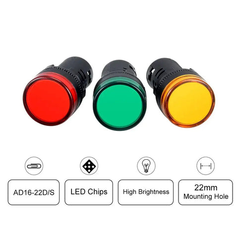 4 Pack Tri Color LED Indicator Lights 24V AC DC 22mm Panel Mount Kit With Red Green Yellow LEDs front view