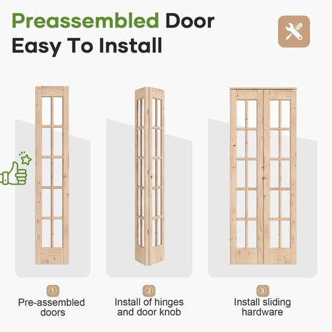 Space Saver Bifold Closet Door for 32 by 80 opening with French glass barn panels preassembled, easy installation guide