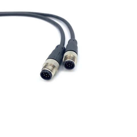Heavy Duty M12 8 Pin Male To Male Connector Cable A Coding Straight Double Male IP67 Waterproof Fieldbus Sensor Cable 1 Meter AWG24 60V 4A For Profibus Modules And Industrial Automation Plug And Play