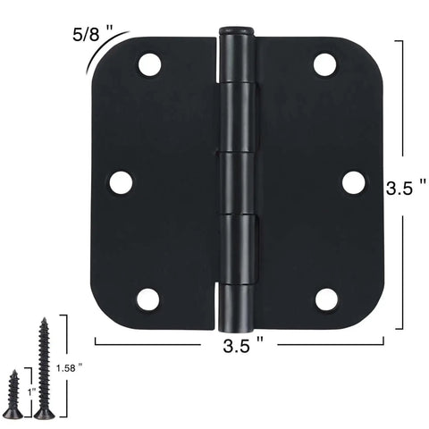 Rounded Matte Black Door Hinges Set Three And A Half Inch Five Eighths Inch Radius Thirty Pack Interior Flat Iron Bifold Standard Hinge