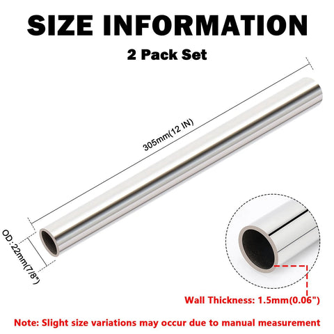 Livabber 304 stainless steel round tube, 12 in length, 7/8 in OD, 0.06 in wall, 2-pack