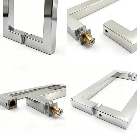 Back-To-Back Replacement Handles, 6 Inch Square Shower Door Pulls, Chrome Finish, 304 Stainless Steel, For Sliding Frameless Glass Doors