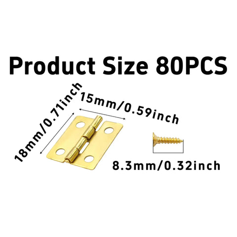 Gold Mini Hinges For Wooden Boxes 18x15mm 80Pcs With 320 Screws 180 Degree Folding Butt Hardware