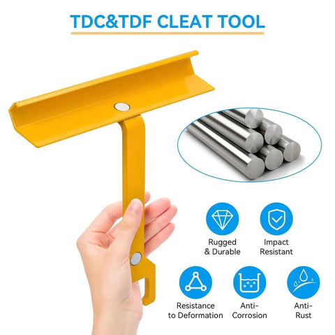 Hand holding a Duct Cleat Tool For HVAC Ductwork, 6 Inch Magnetic Clip System With TDC And TDF Clips, showcasing durability and features.