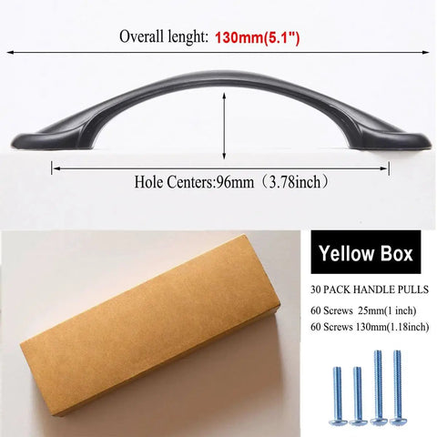 30 Pack Black Stainless Steel Cabinet Handles And Drawer Pulls For Kitchen Cabinets Cupboards And Furniture Hardware Includes 20mm And 30mm Screws Overall Length 5.51 Inches Hole Centers Three And Three Quarters Inches with screws and box