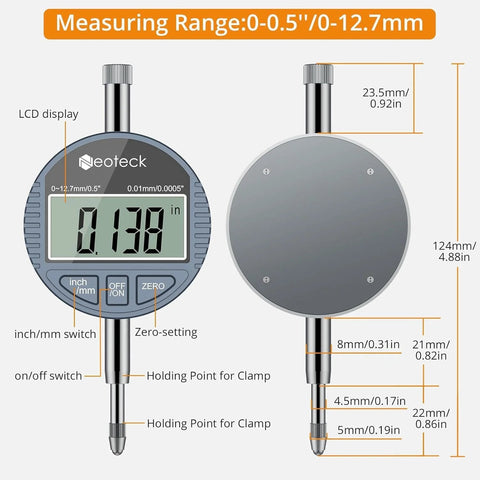 Ultra Precise Digital Dial Bore Gauge For Engine Cylinder Measurements 0.7 To 6 In Range 6 In Depth 0.0005 In Accuracy Includes 23 Anvils For Any Bore Size Easy To Use For Pros And DIY Machinists By Neoteck