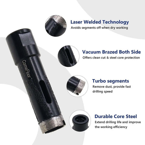 Diamond Core Drill Bit For Hard Stone Concrete Granite Marble 1 Inch Dry Or Wet Use With Laser Welded Turbo Segments 5/8-11