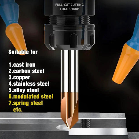 Carbide Chamfer End Mill 90 Degree With One Quarter Inch Shank Two Inch Overall Length Tisin Coated 3 Flute V Groove Cutter
