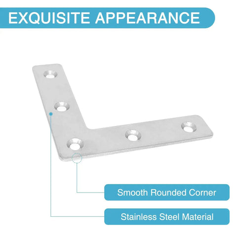 8 Pack L Shaped Corner Brackets Stainless Steel 3.23 X 3.23 Inch with 5 holes, smooth rounded corners, 90 degree mending plate