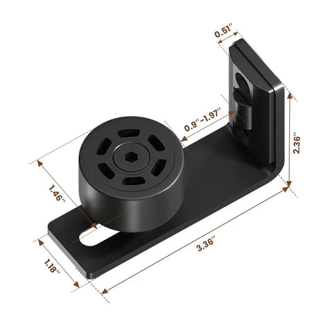 Set Of 2 Adjustable Roller Sliding Barn Door Bottom Floor Guides Wall Mounted With Flush Flat Bottom Black Fits Door Thickness 0.9 To 1.97 Inches No Slot Cutting Required Hidden Back Rollers For Smooth Quiet Operation side view with dimensions