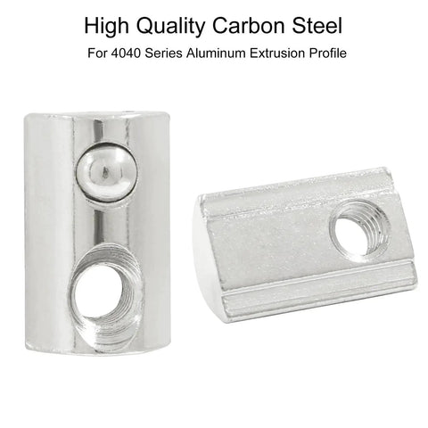 30 Pcs M6 Half Round Spring T Nuts for 4040 Aluminum Extrusion Profiles in carbon steel with nickel plating, two angled views